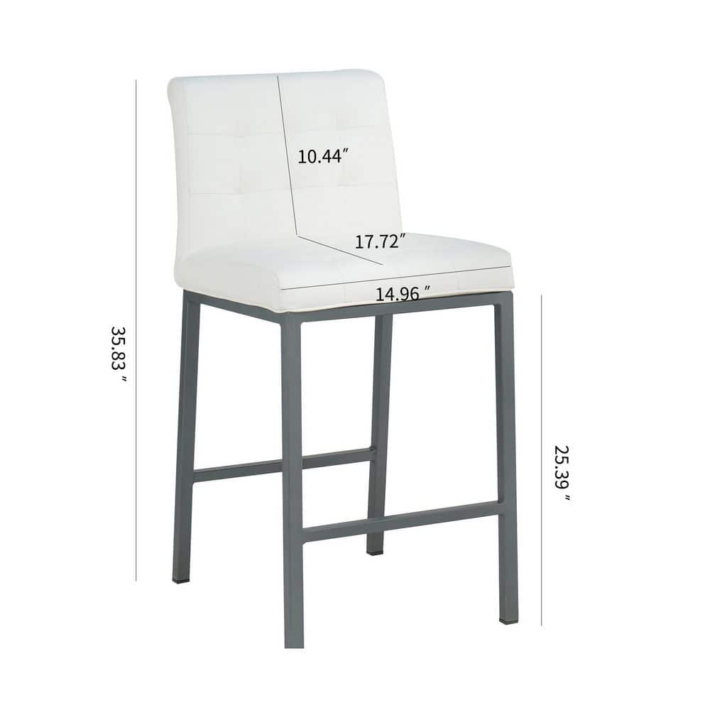 Clihome Modern 35.83 in. H Low Back Design High White Pu Kitchen Stool Restaurant Bar Chair With Metal Legs (Set of 2) CL-YF37590-WH