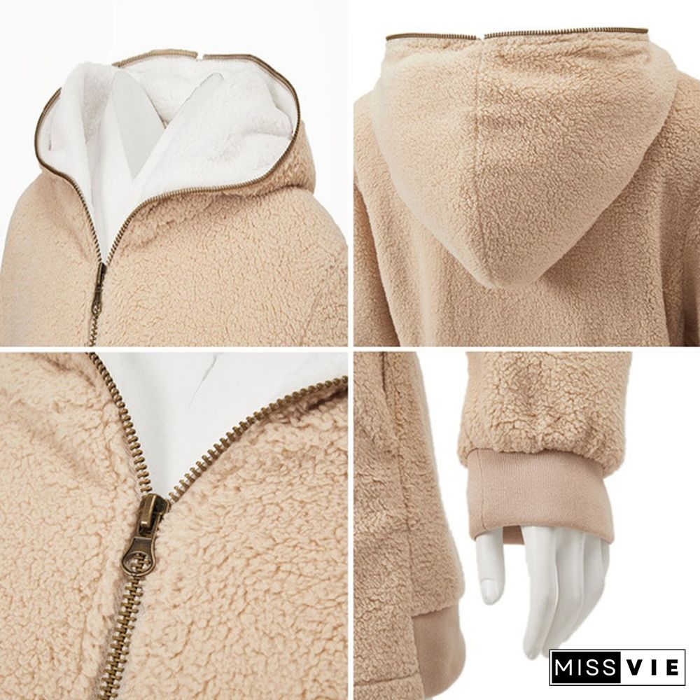 Women Coat Winter Warm Coat Women Casual Zipper Hoodie Fluffy Hooded Cotton-padded Jacket Wool Sweatshirts Outwear 9 Colors Size:S-5XL