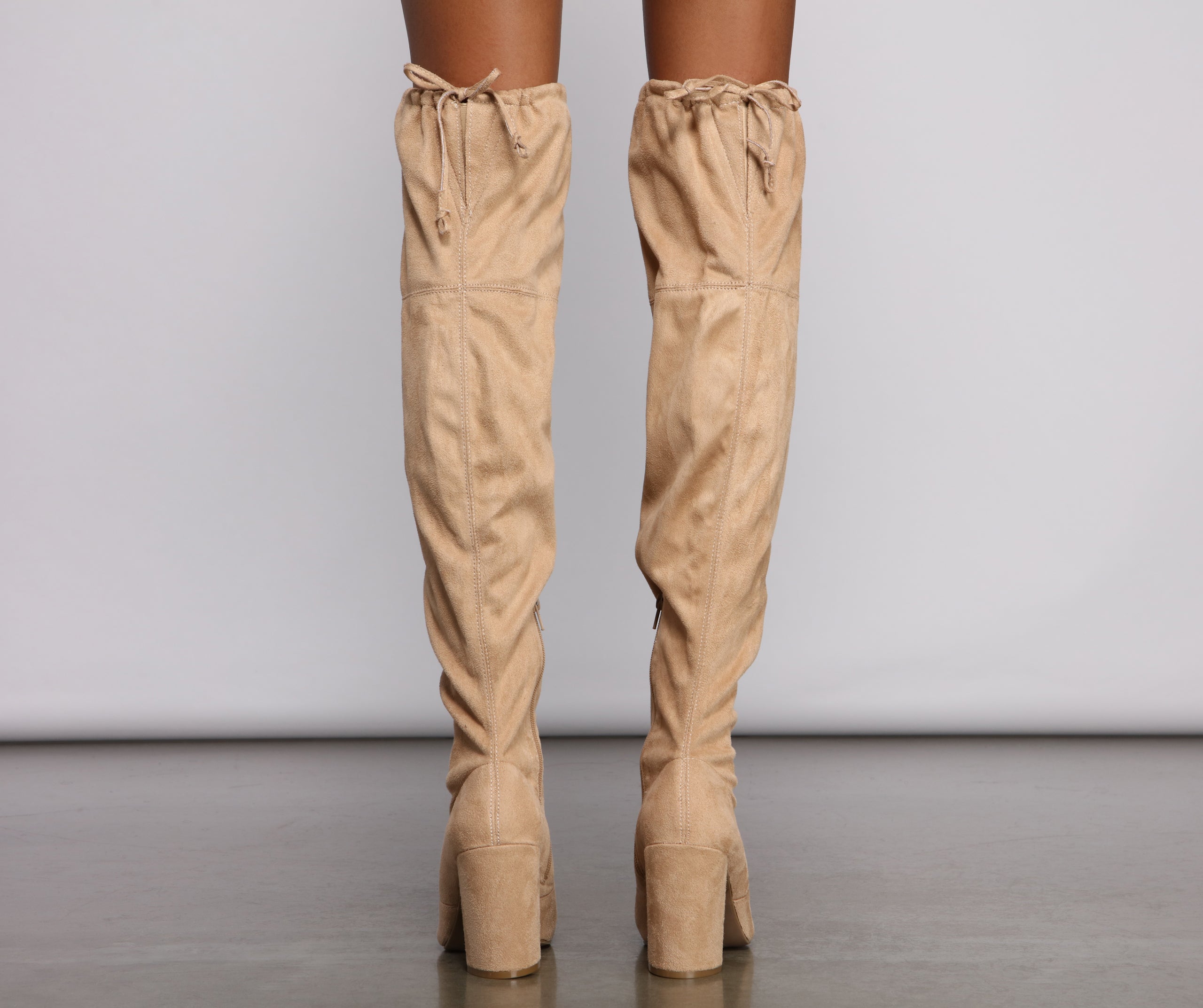 Faux Suede Over The Knee Block Heel Boots