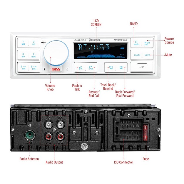 Boss Audio Single Din Mech less Marine Audio Bluetooth Multimedia Player White