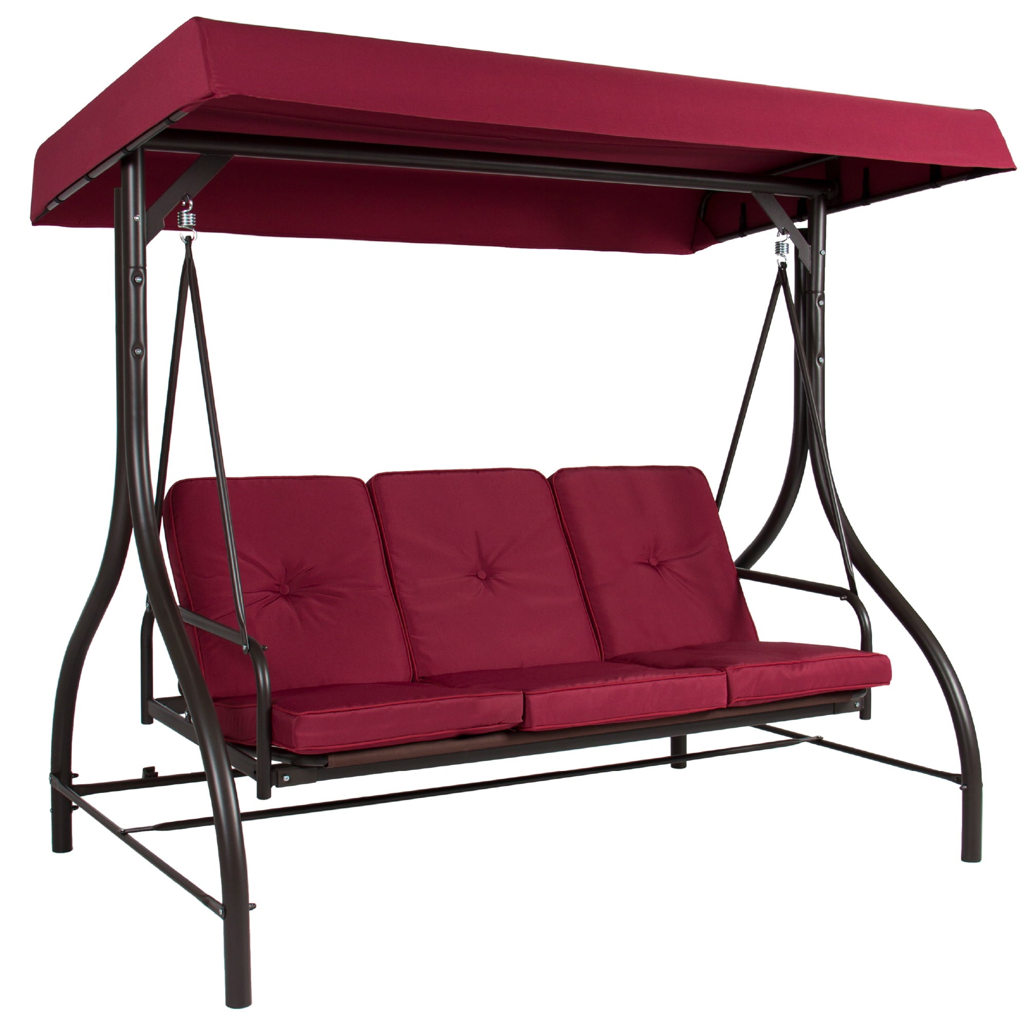 Best Choice Products 3-Seat Outdoor Converting Canopy Swing Glider Patio Hammock w/ Removable Cushions -  Burgundy