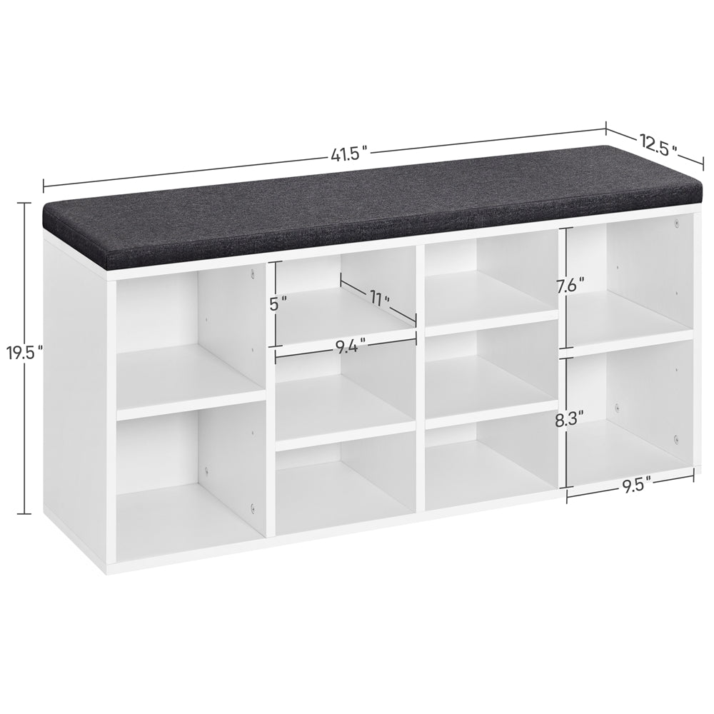 Topeakmart 41.5'' Shoe Storage Bench Organizer with 10 cubbies and Cushion Seat， White