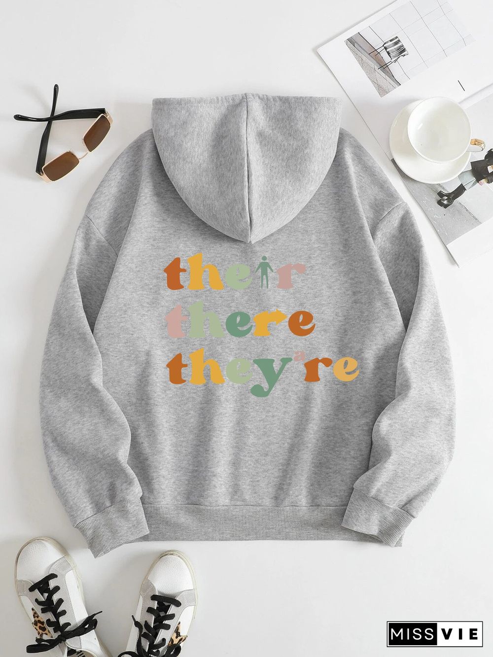 Printed on the Back Kangaroo Pocket Hoodie Long Sleeve for Women Pattern teacher