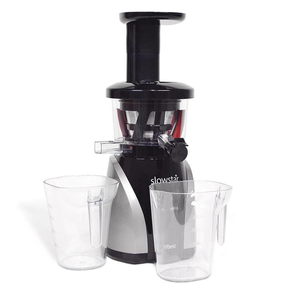 Tribest Slowstar 24 fl oz Black and Silver Vertical Cold Press Juicer with Mincing Attachment