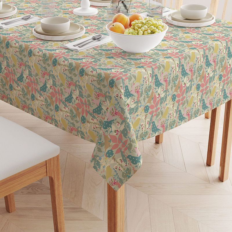 Square Tablecloth， 100% Polyester， 60x60， Decorated Birds and Flowers