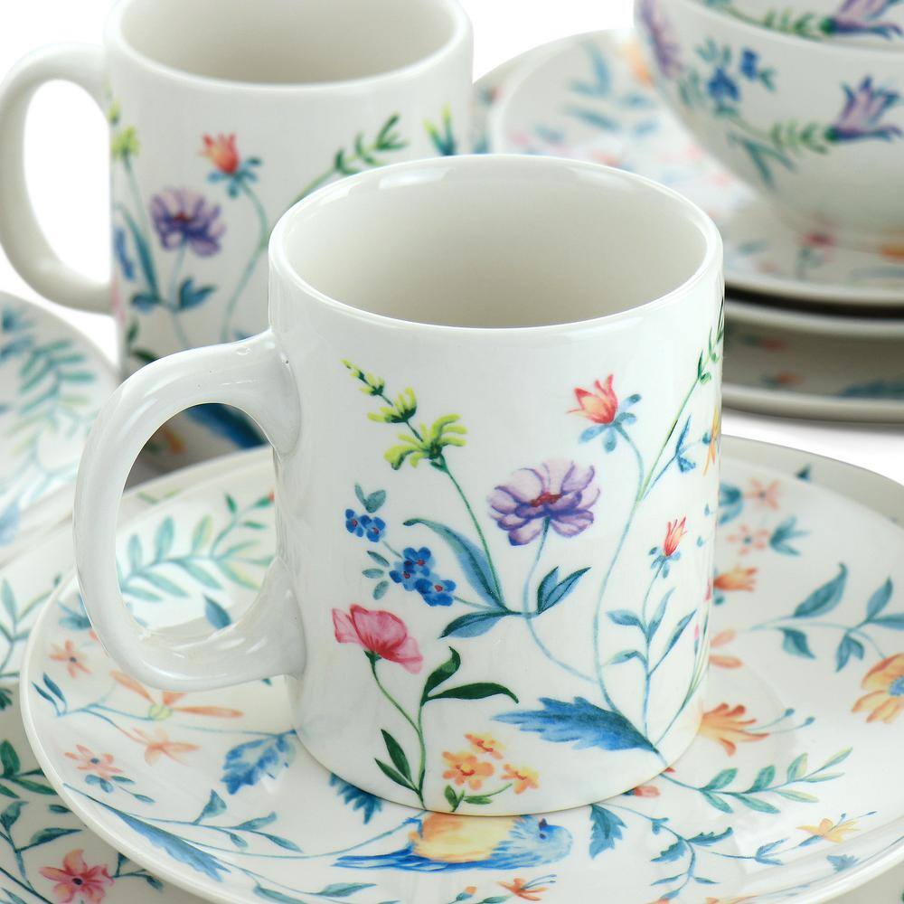 GIBSON HOME Butterfly Floral 16-Piece Fine Ceramic Dinnerware Set 985117634M