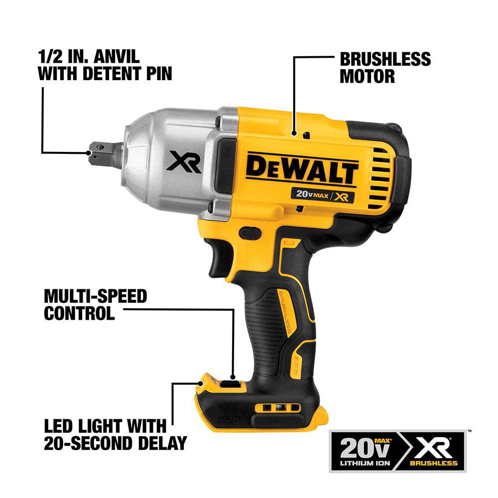 DEWALT 20V MAX XR High Torque 1/2-in Impact Wrench Kit with Detent Anvil DCF899P1 from DEWALT