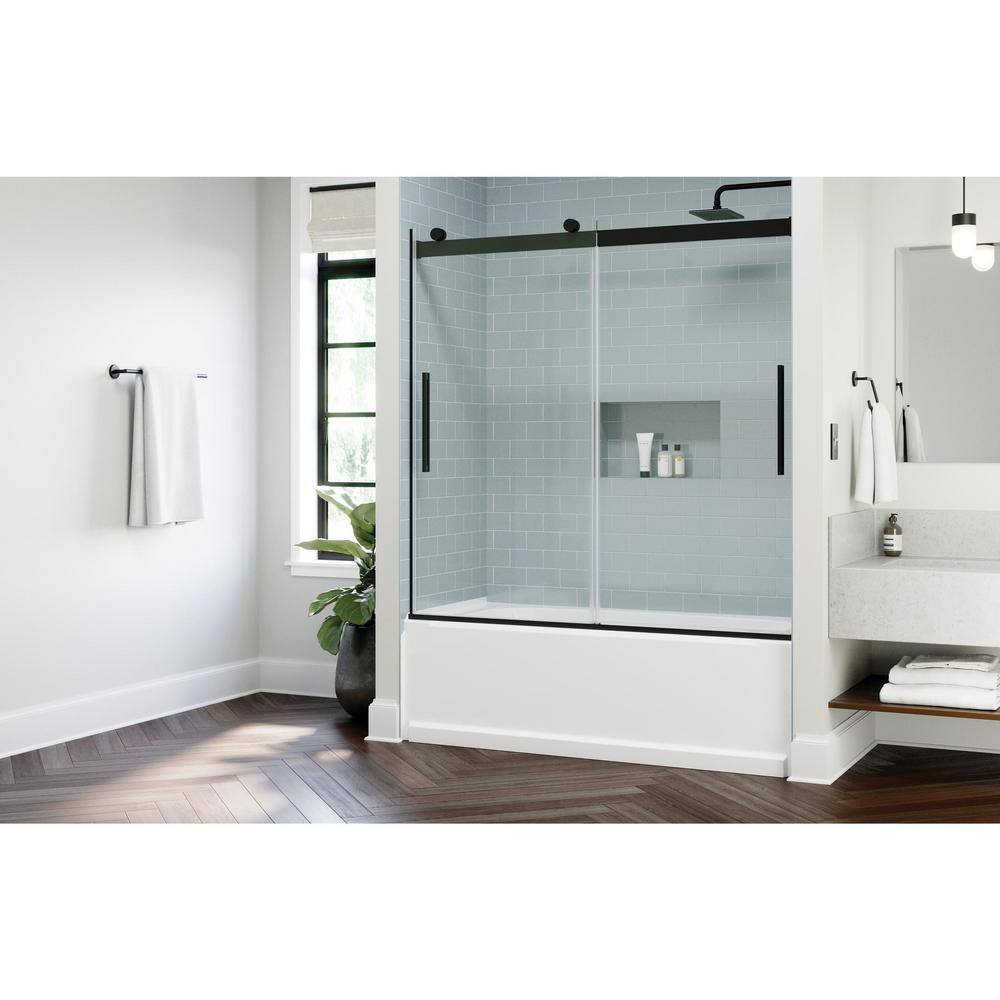 Delta Classic 500 56 in. - 60 in. W x 59 in. H Sliding Frameless Tub Door in Matte Black with Clear Glass SC5T860-MB-R