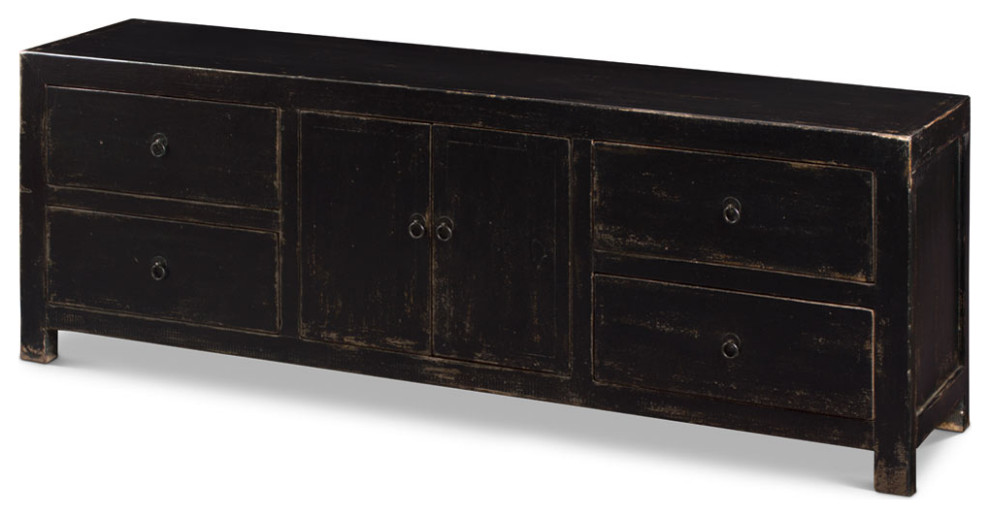 Distressed Black Elmwood Kang Asian Media Cabinet   Asian   Entertainment Centers And Tv Stands   by China Furniture and Arts  Houzz