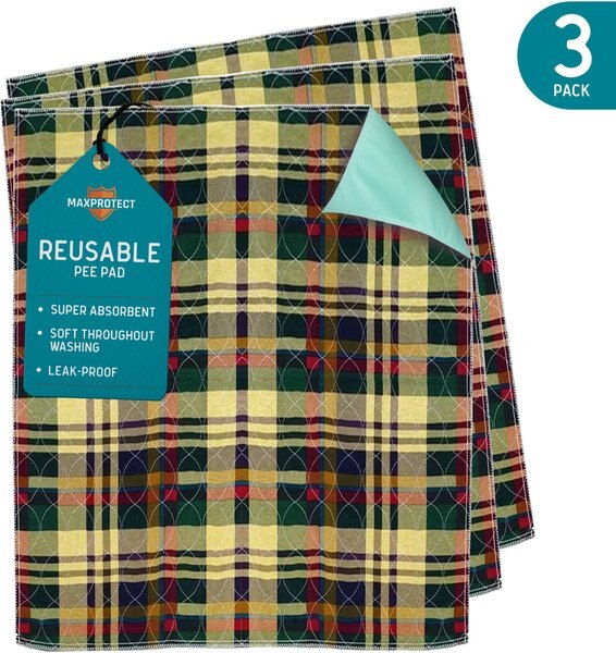 Chew + Heal MaxProtect Tartan Plaid Patterned Reusable Dog Pee Pads， 18-in