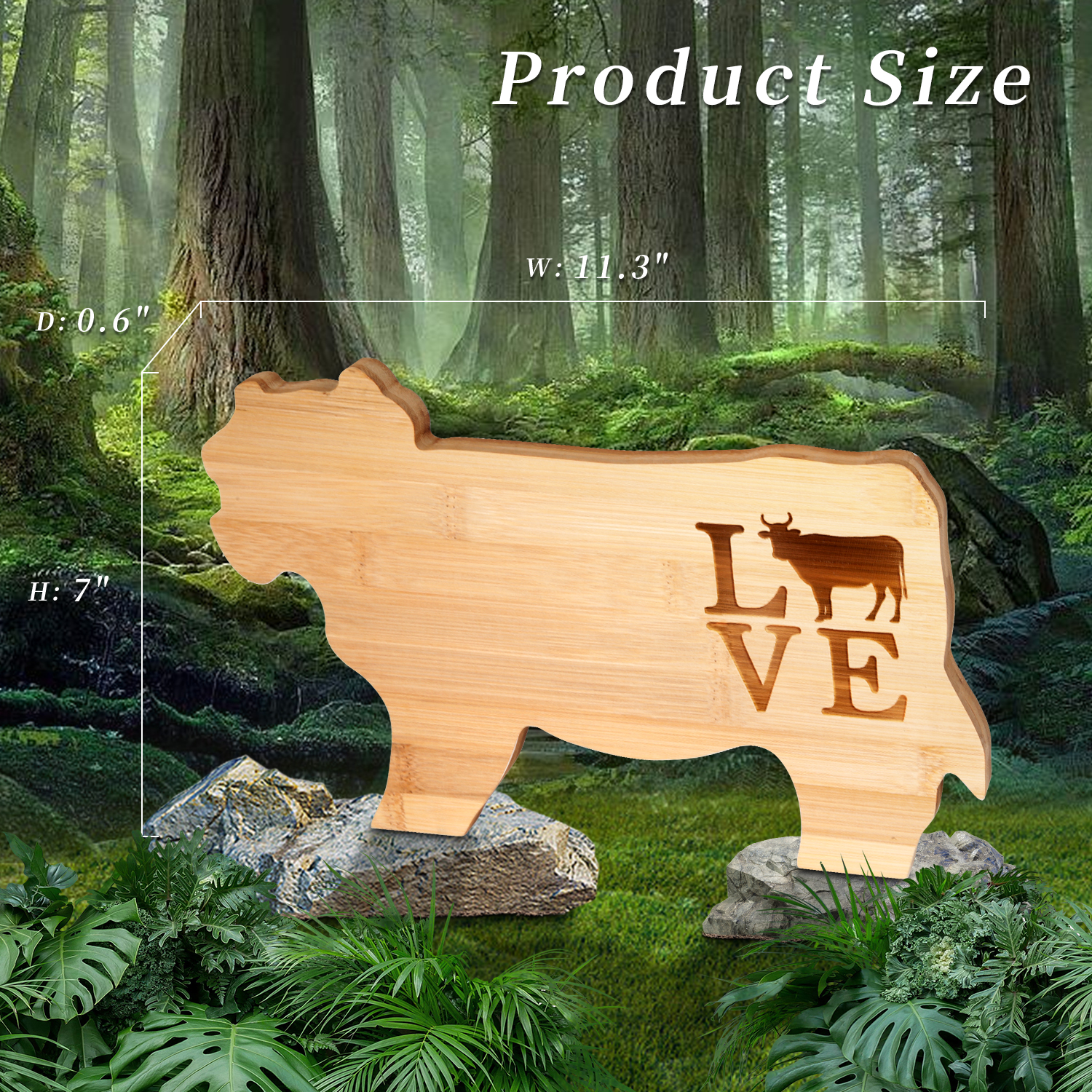 Vastigo Bamboo Cutting Board for Kitchen， LOVE COW Shaped Personalized， Charcuterie Board， Custom Engraved Serving Tray， Cheese Board， Decor Fruit Platte， Gift