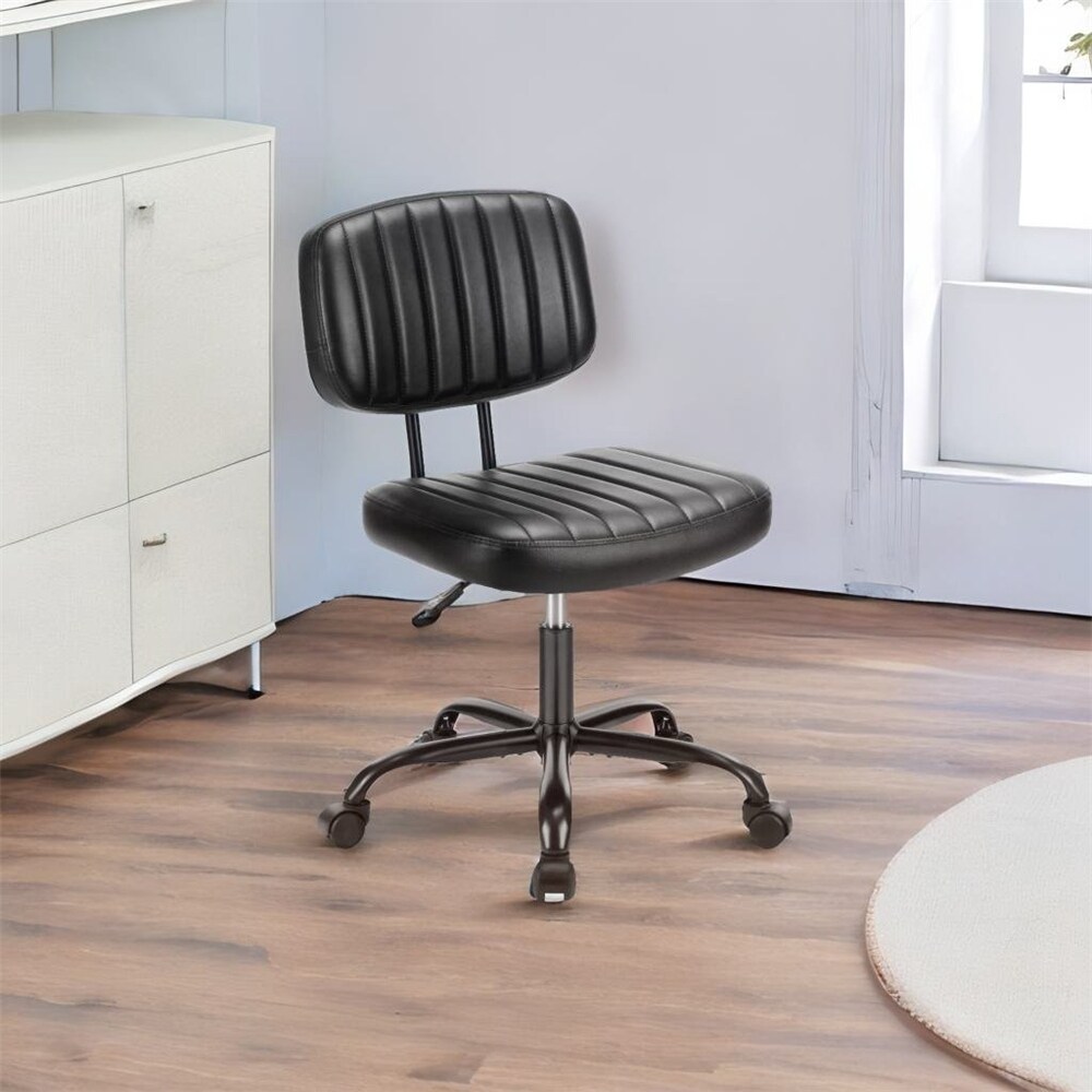 Leather Low Back Task Chair / Small Home Office Chair with Wheels