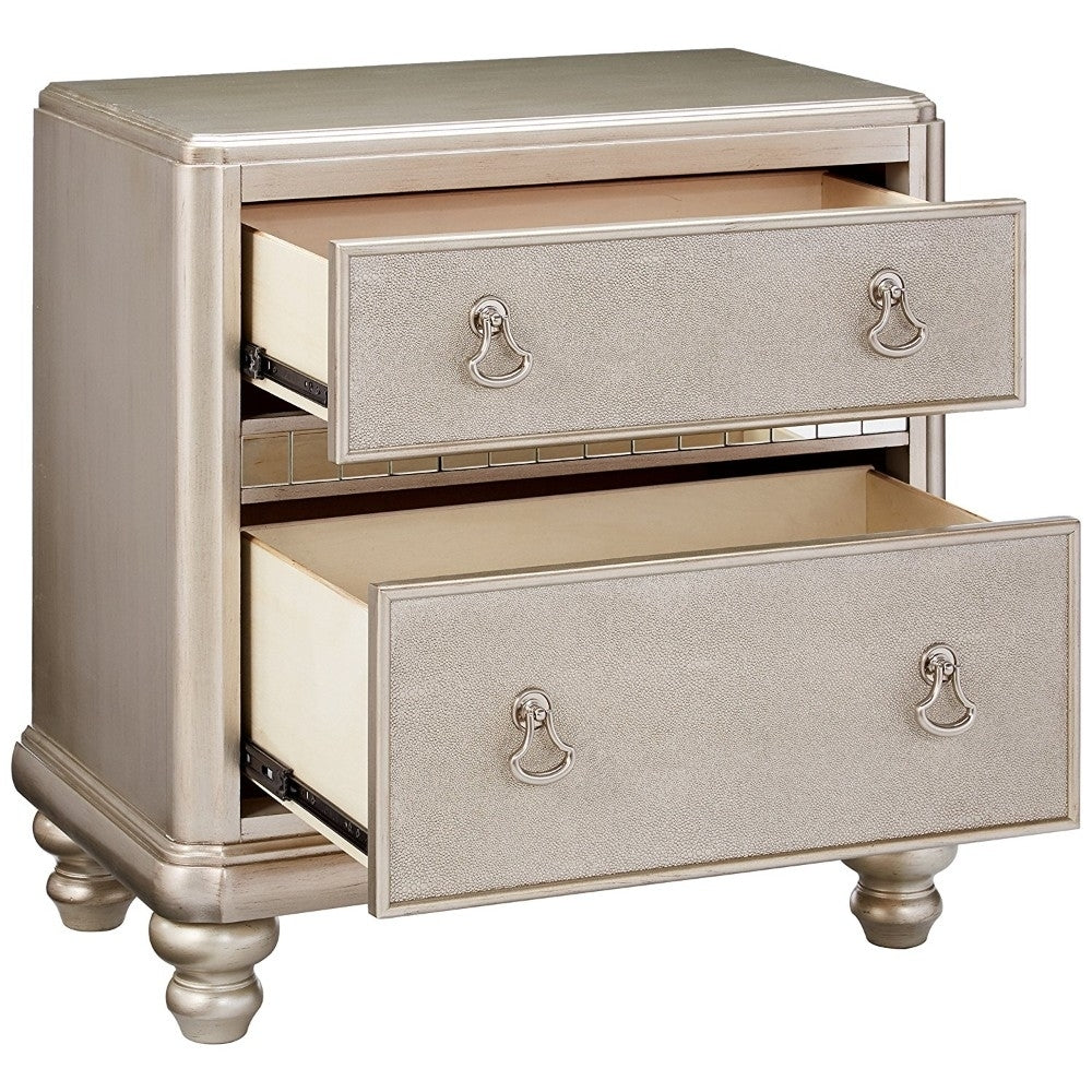 Bling Game 2-drawer with Stacked Bun Feet Nightstand Metallic Platinum