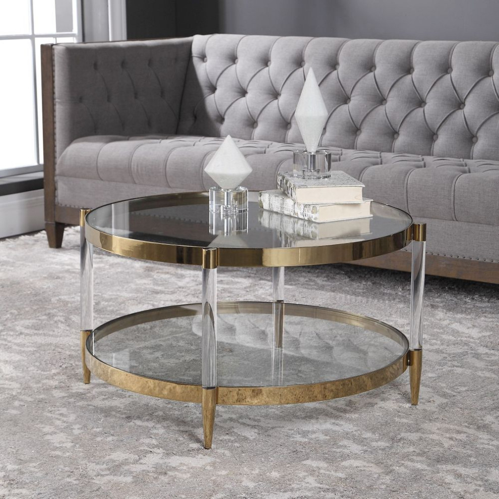 Uttermost Kellen 32 x 17 quotGlass Coffee Table   Midcentury   Coffee Tables   by Buildcom  Houzz