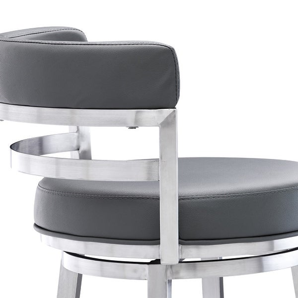 Madrid Modern Swivel Counter/Bar Stool in Faux Leather and Brushed Stainless Steel