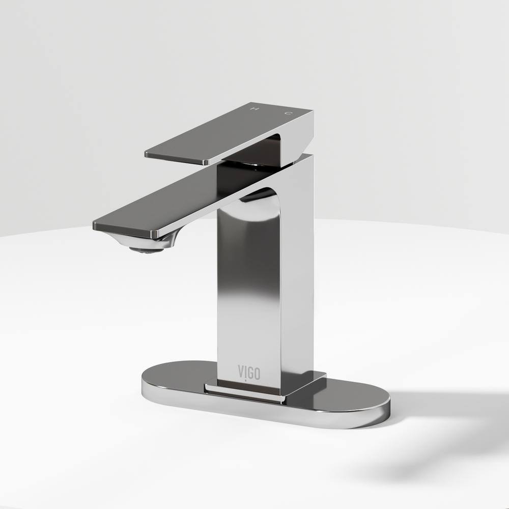 VIGO Dunn Single-Handle Single Hole Bathroom Faucet with Deck Plate in Chrome VG01054CHK1