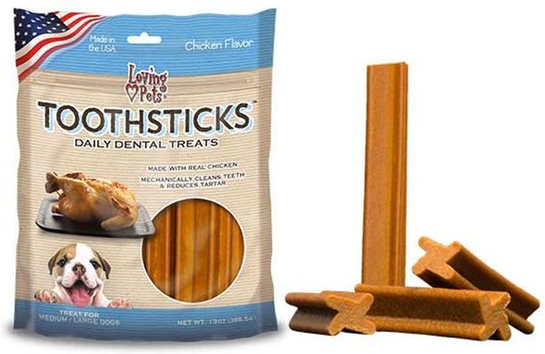 Loving Pets Toothsticks Small Chicken Daily Dog Dental Treat， 13-oz bag