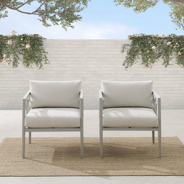 Ashford 2pk Outdoor Metal Arm Chairs Cream Crosley