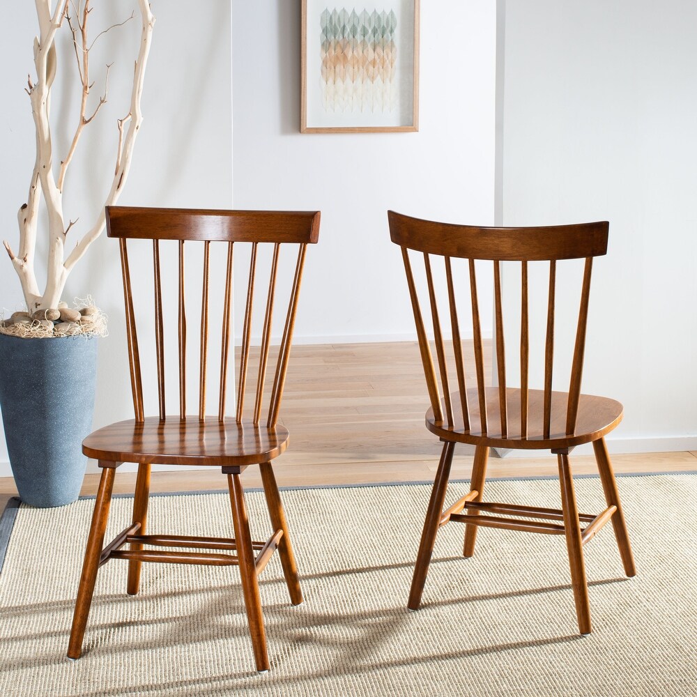 SAFAVIEH Dining Country Lifestyle Spindle Back Dark Oak Brown Dining Chairs (Set of 2)   20.5\