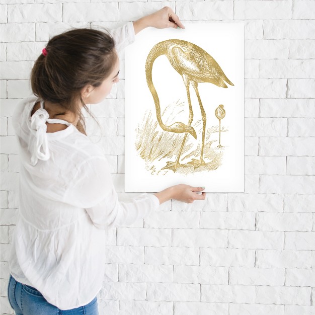 Americanflat Minimalist Animal Flamingo 1 Gold On White By Amy Brinkman Poster