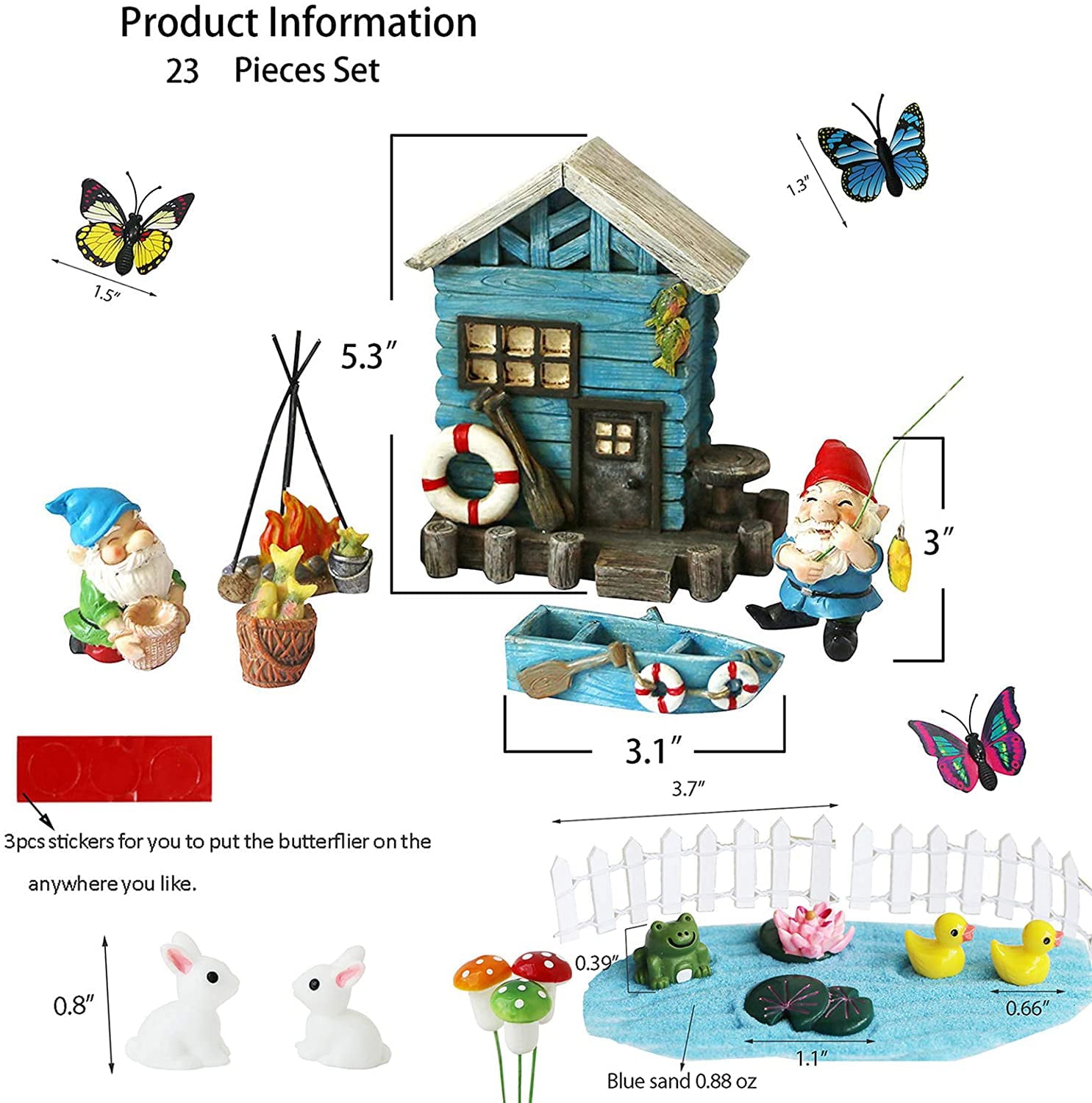 Miniature Fairy Garden Kit Gnomes Garden Decoration Small Flower Fairy Garden Accessories Gnome Figurines Fishing Gnome Statue Fairy House Fence Mushroom Outdoor Indoor Home Yard Patio Garden Decor