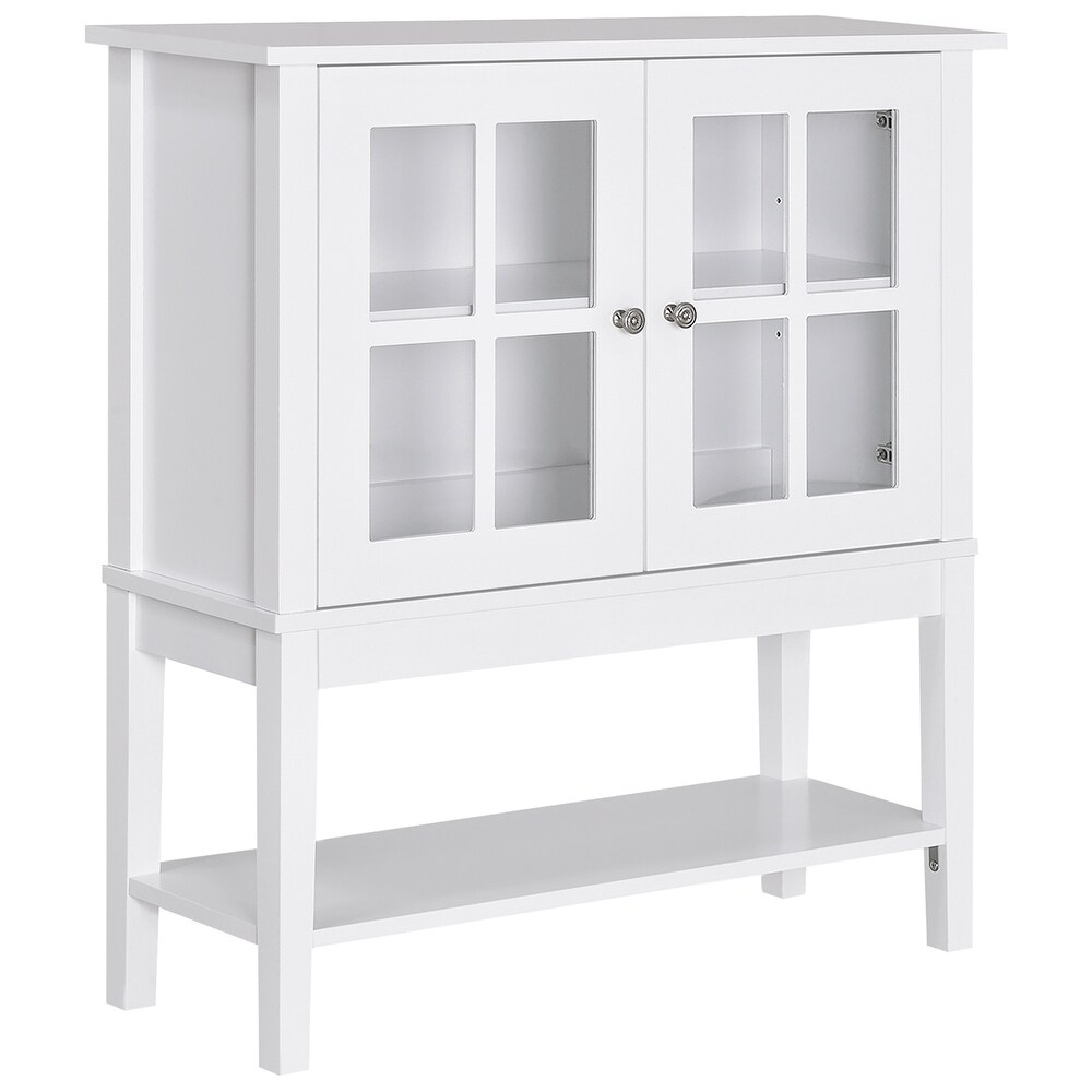 Coffee Bar Cabinet  Sideboard Buffet  Kitchen Cabinet with 2 Glass Doors  Adjustable Inner Shelving and Bottom Shelf  White