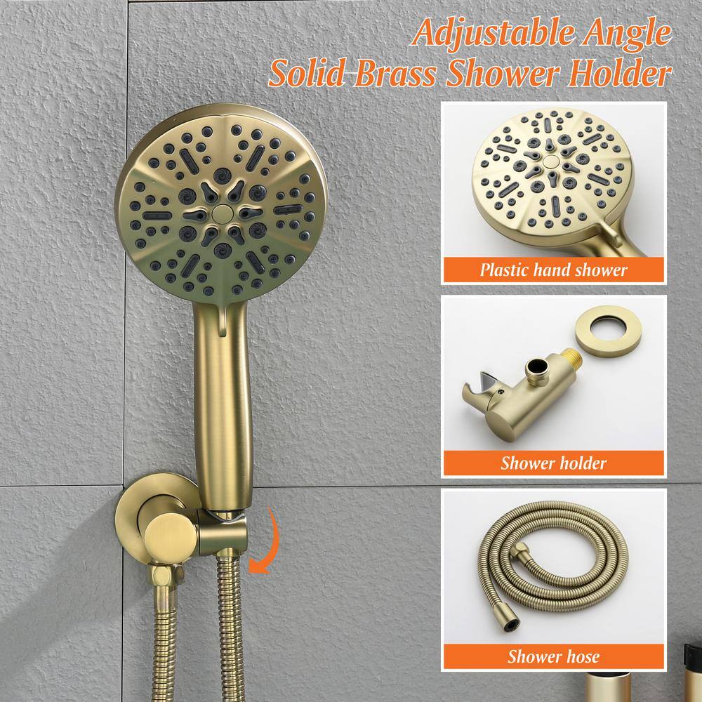 Miscool Round Single-Handle 7 -Spray Wall Mount Roman Tub Faucet with Swivel Spout in Brushed Gold (Valve Included) SHSMDH10C031GL