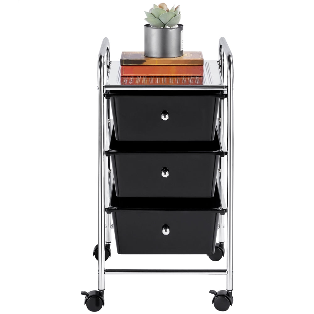 Yaheetech 3 Drawers Rolling Storage Cart Bin Organizer with Metal Frame and Flexible Wheel， Black