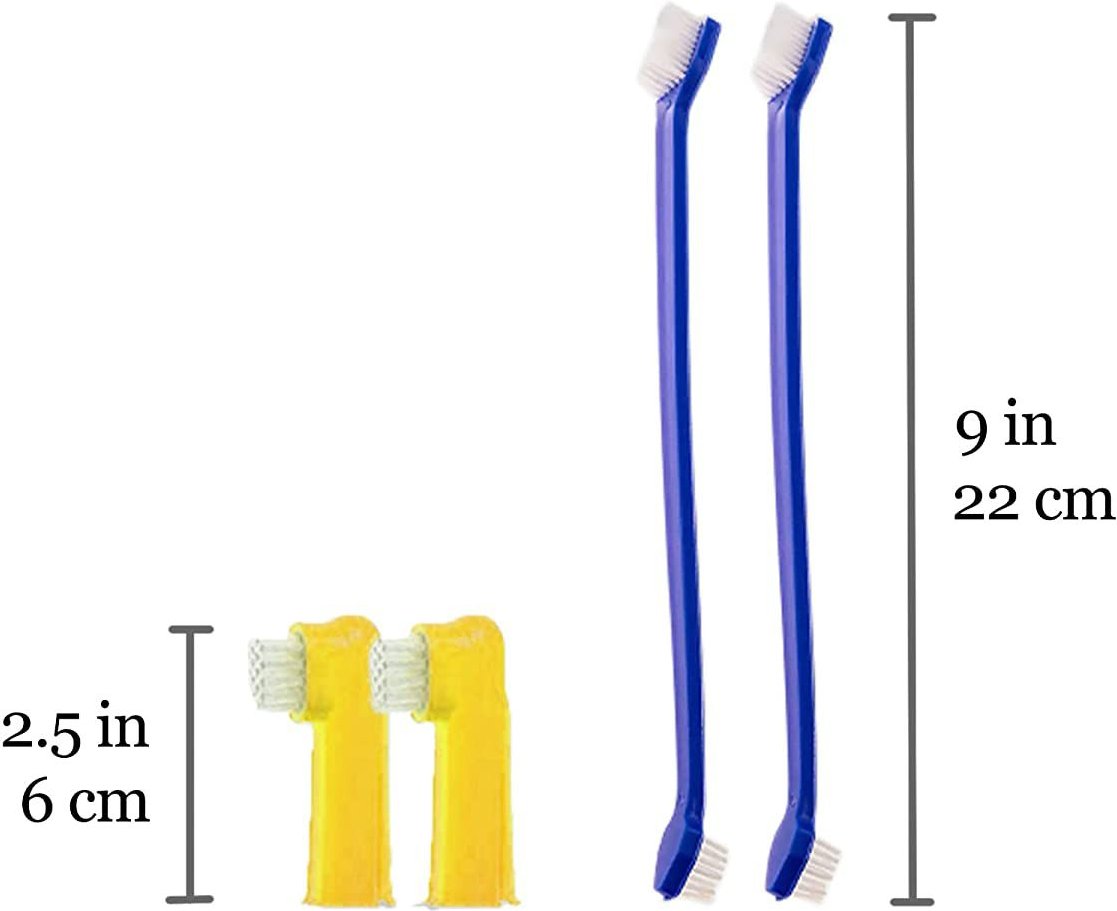 SunGrow Dental Cleaning Tool Kit Dog and Small Animal Toothbrush， 4 Count