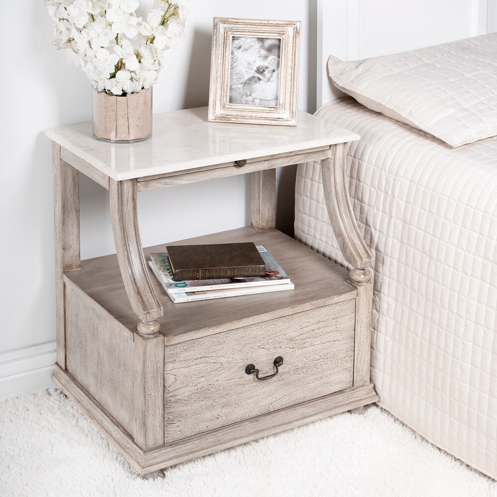 Mabel Genuine Marble and Wood 1 Drawer Nightstand