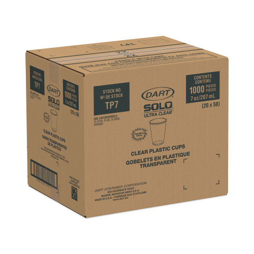 Dart Ultra Clear Cups， 7 oz， PET， 50/Bag， 1000/Carton (TP7)