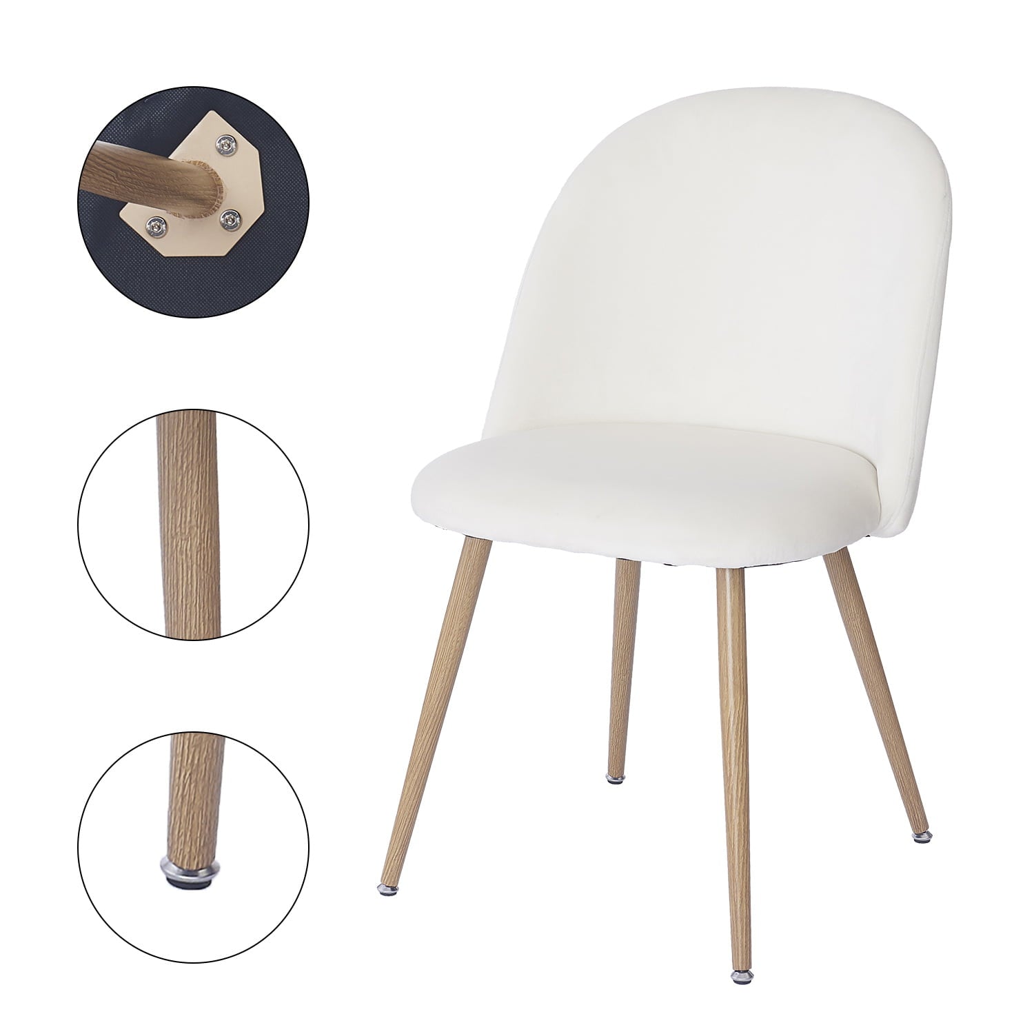 SUGIFT Velvet Dining Chairs， Modern Accent Chair， Cream White