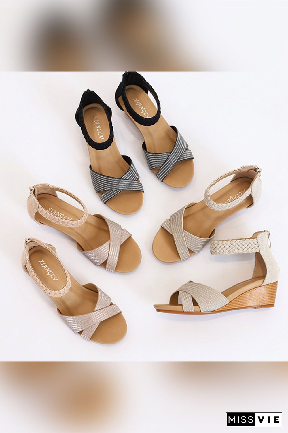 Peep-Toe Wedged-Heel Sandals Wholesale