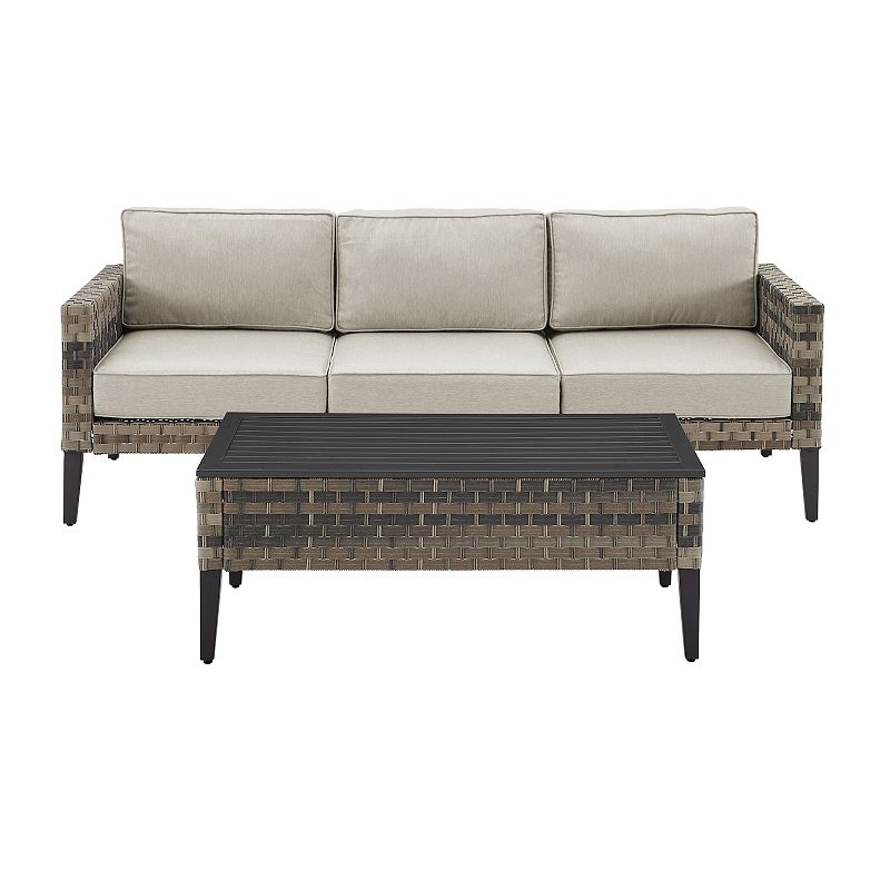 Crosley Prescott Wicker Patio Couch and Coffee Table 2-piece Set