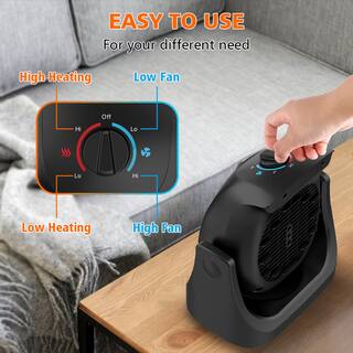 Lifeplus 2-In-1 Portable Electric Ceramic Space Heater and Indoor Table Fan Heater Combo 1500-Watt Black HDYE0030