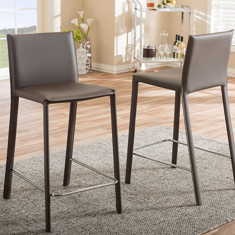 Baxton Studio Crawford Faux-Leather Counter Stool 2-piece Set