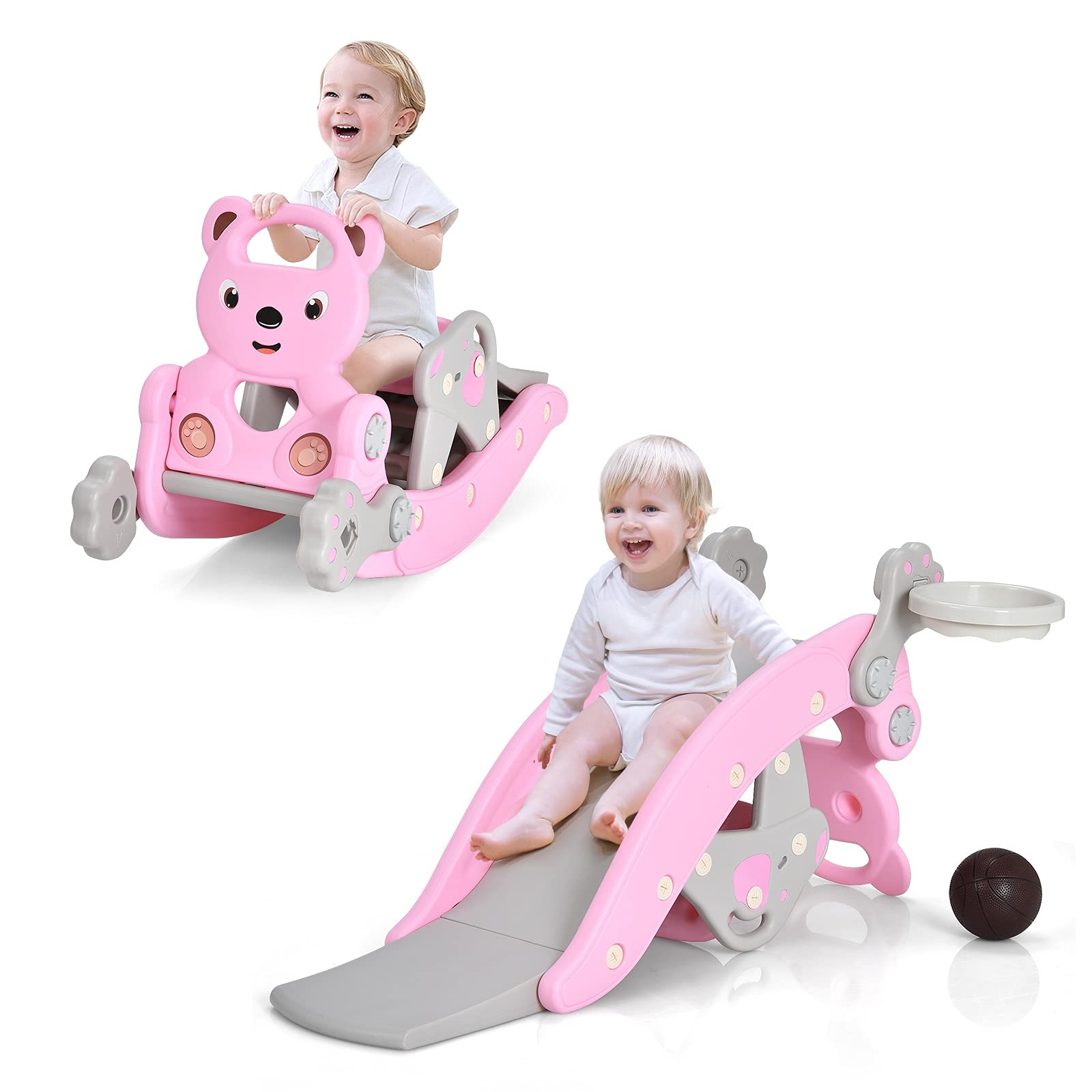 Costzon 4 in 1 Toddler Slide Rocking Toy, Kids Rocking Horse Slide Toy