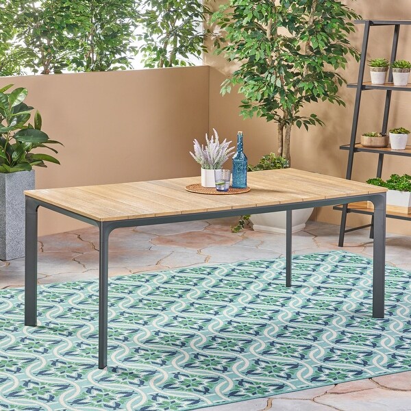 Grey Aluminum Frame Outdoor Patio Dining Table with Wood Top (Table Only)