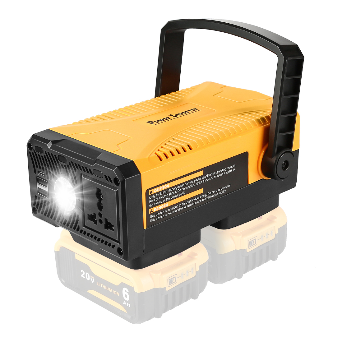 SUNBAT 150W Portable Power Inverter Compatible with Dewalt 20V Battery， DC 20V to AC 110V~120V Modified Sine Wave Dewalt Inverter with AC Outlet and Dual USB