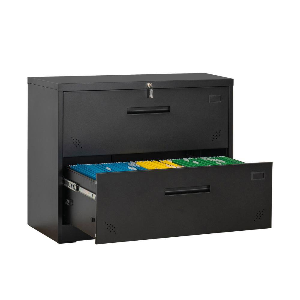 Modern Black 2-Drawer Lateral Filing Cabinet for LegalLetter A4 Size HI25262859