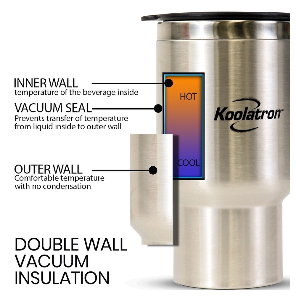 Koolatron 12V USB Heated Insulated Travel Mug  17 oz  Stainless Steel Portable Thermal Tumbler   N/A