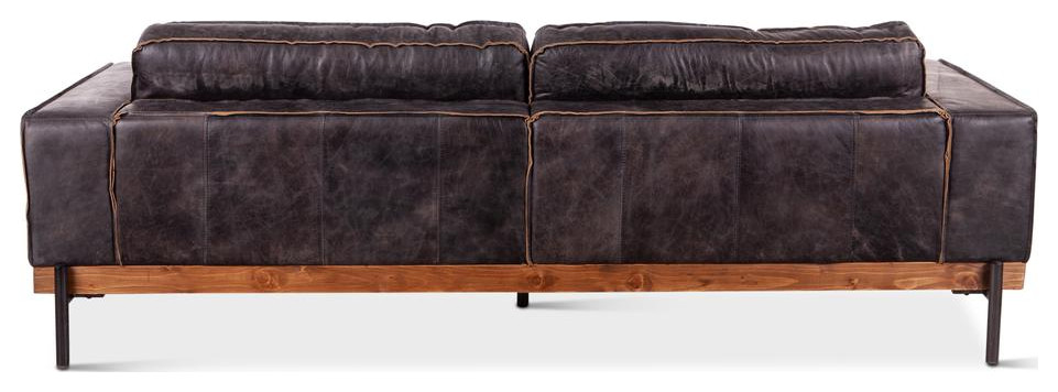 Chiavari Distressed Antique Ebony Leather Sofa   Industrial   Sofas   by HedgeApple  Houzz