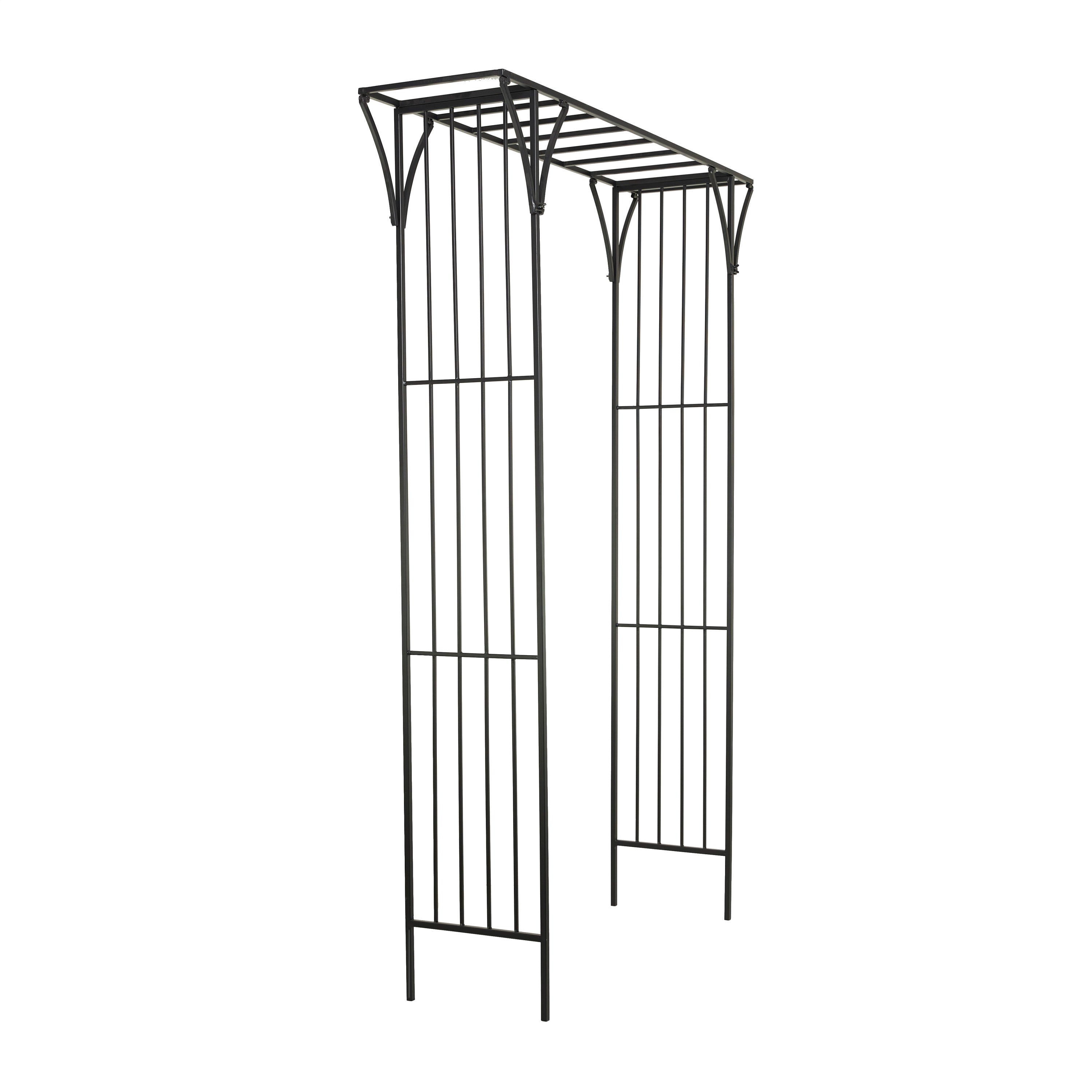 DecMode 87" Indoor Outdoor Black Metal Garden Arbor with Lattice Work Sides