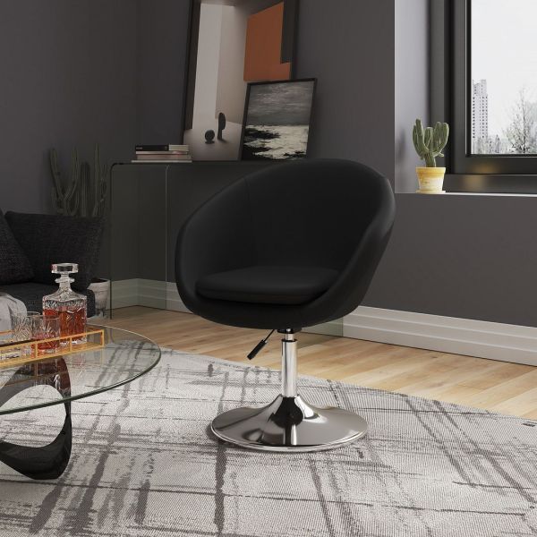 Hopper Swivel Adjustable Height Faux Leather Chair in Black and Polished Chrome