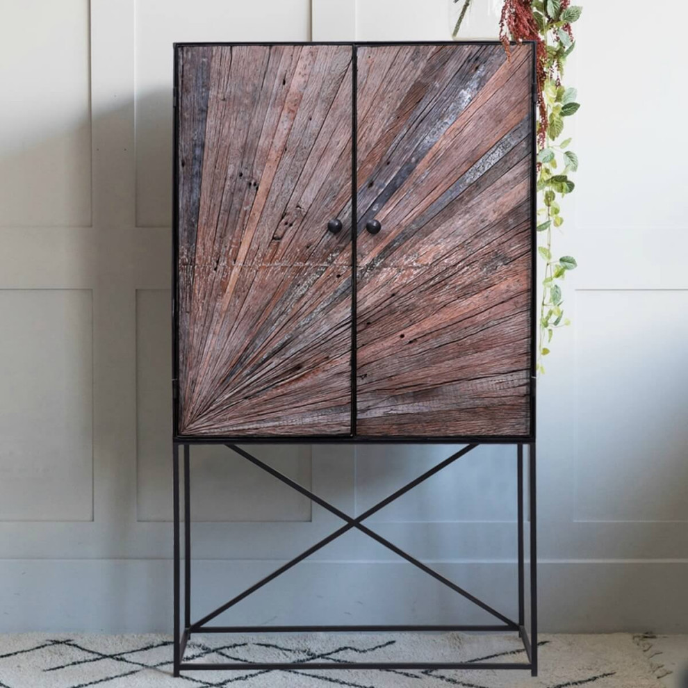 Corsica Sunburst Modern Rustic Solid Wood Industrial Accent Cabinet   Industrial   Accent Chests And Cabinets   by Sierra Living Concepts Inc  Houzz