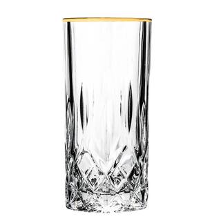 Lorren Home Trends Opera Gold Rim 11 fl. oz. Crystal High Ball Set (4-Piece) LG6003