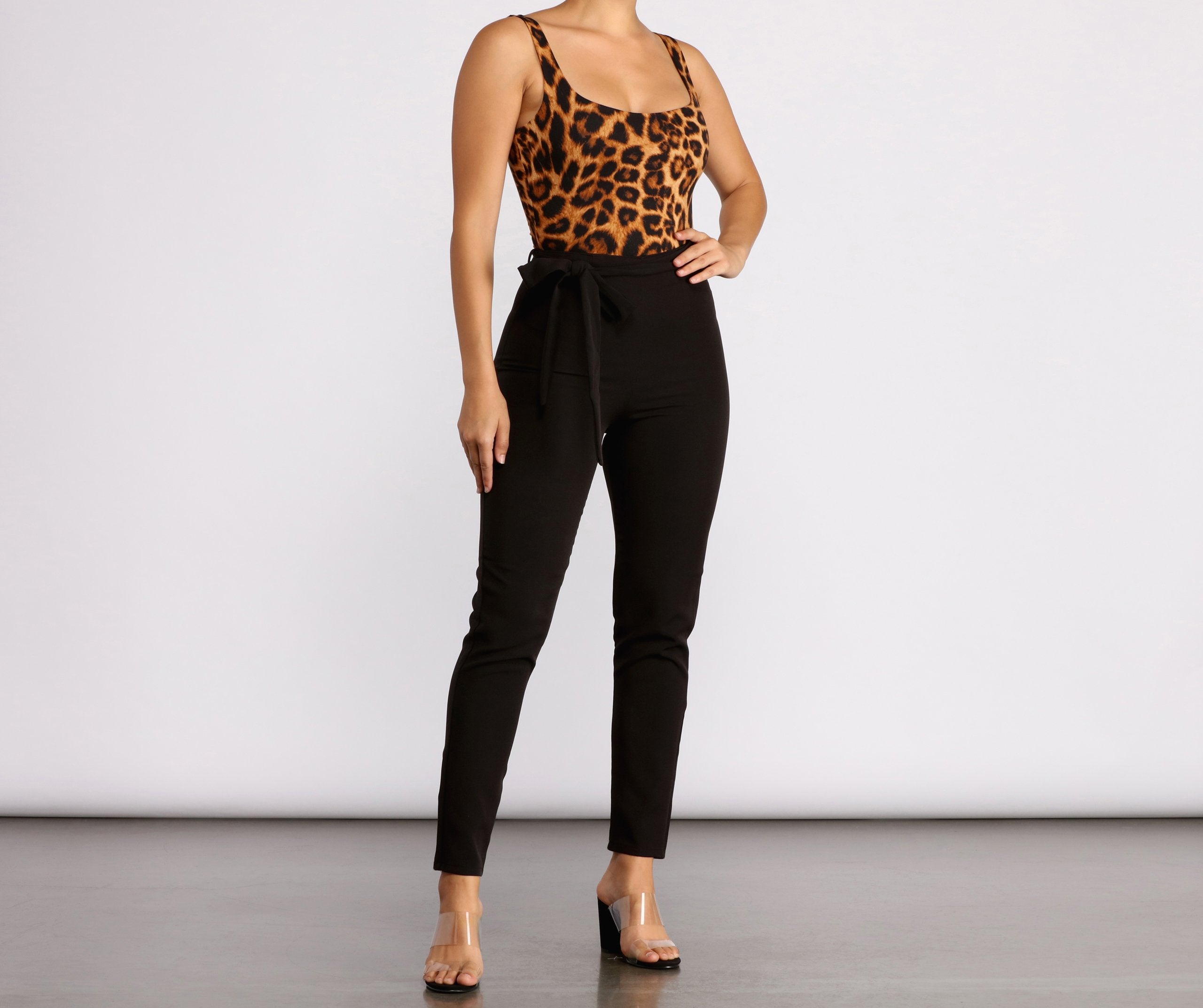 High Rise Tie Waist Tapered Pants