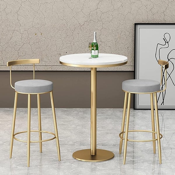 (2PCS) Bar Stool， Breakfast Kitchen Counter Gold Backrest Bar Stools Metal Round Upholstered Bar Chairs - as picture