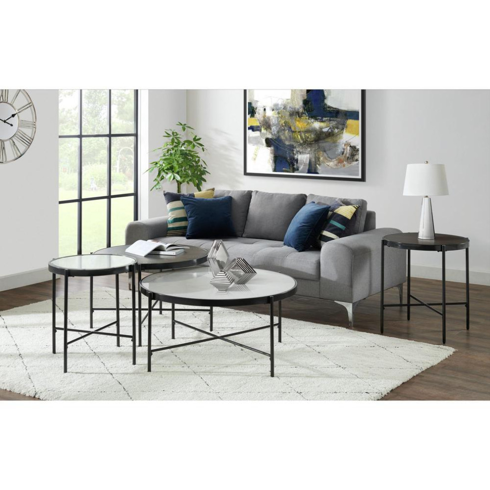 Picket House Furnishings Carlo Round Coffee Table With Wooden Top   Midcentury   Coffee Tables   by BisonOffice  Houzz