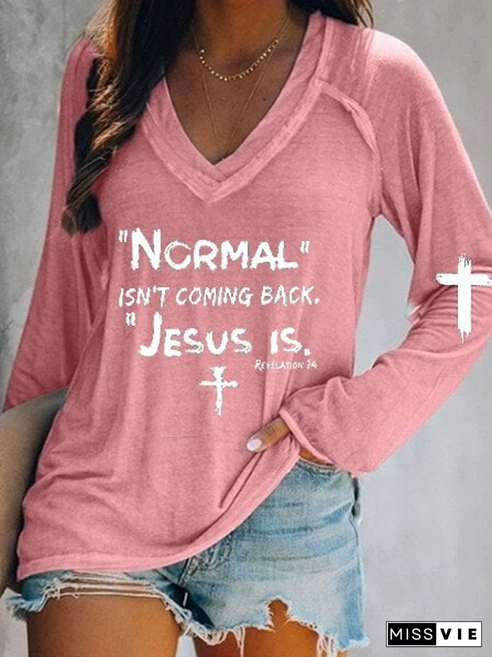 Women's NORMAL ISN'T COMING BACK JESUS IS Print Tee Shirt